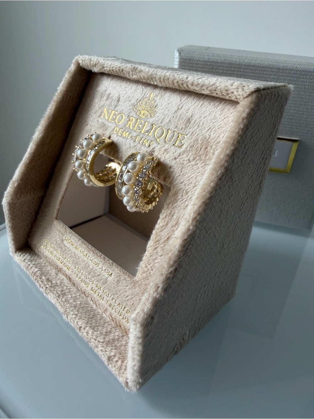 Neo Relique Gold Pearl cubic zirconia Hoop Earrings